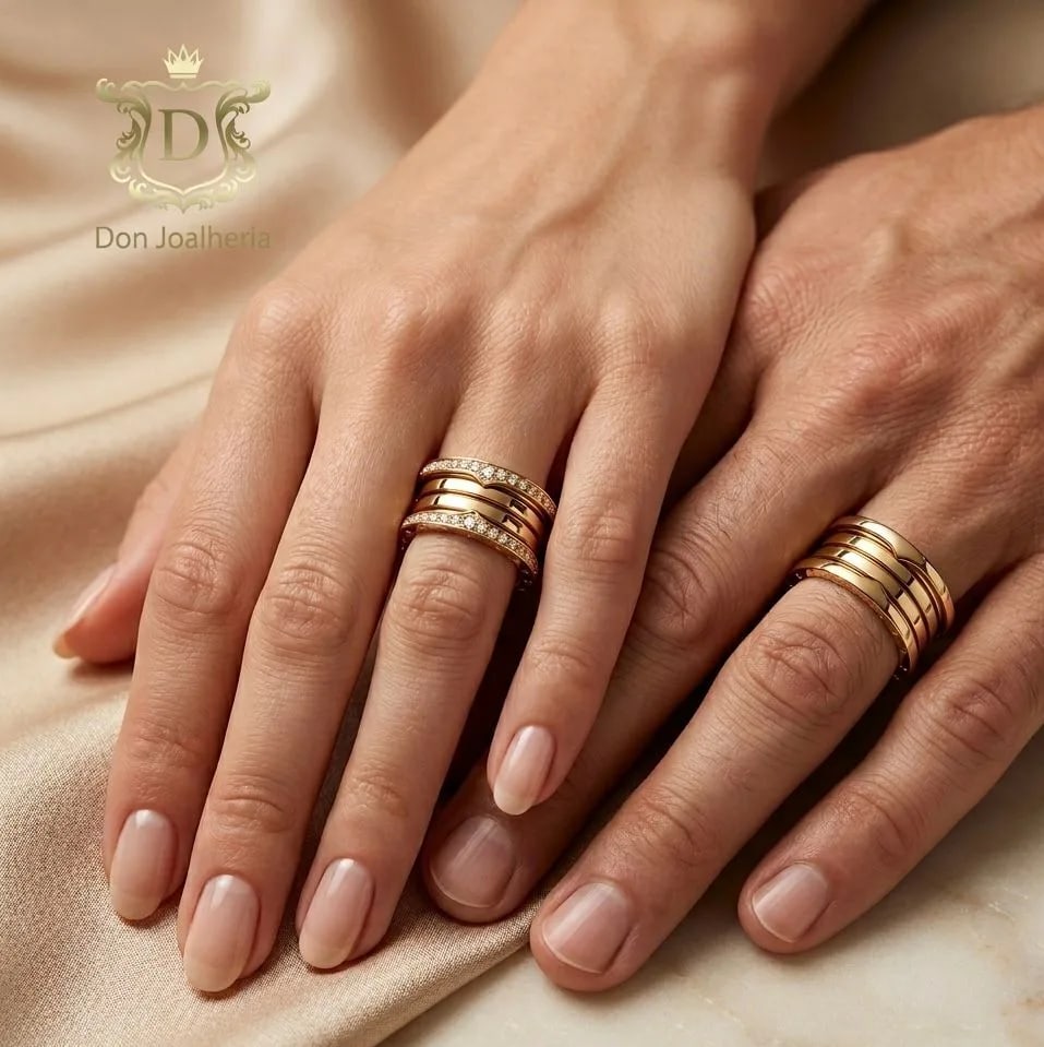 Par de Alianças Estilo Bvlgari 0,9 ct de Diamantes Ouro 18k 750