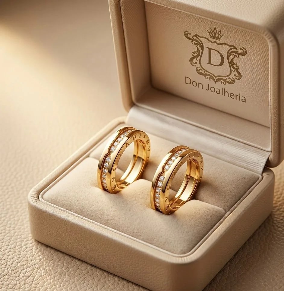 Par de Alianças Estilo Bvlgari 1,2 ct de Diamantes em Ouro 18k 750